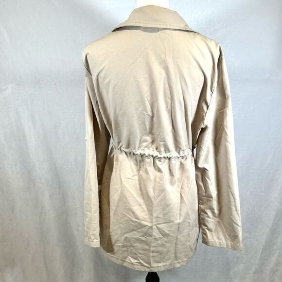 Lapel collar roll tab drawstring waist trench coat with pockets size large - Picture 9 of 11